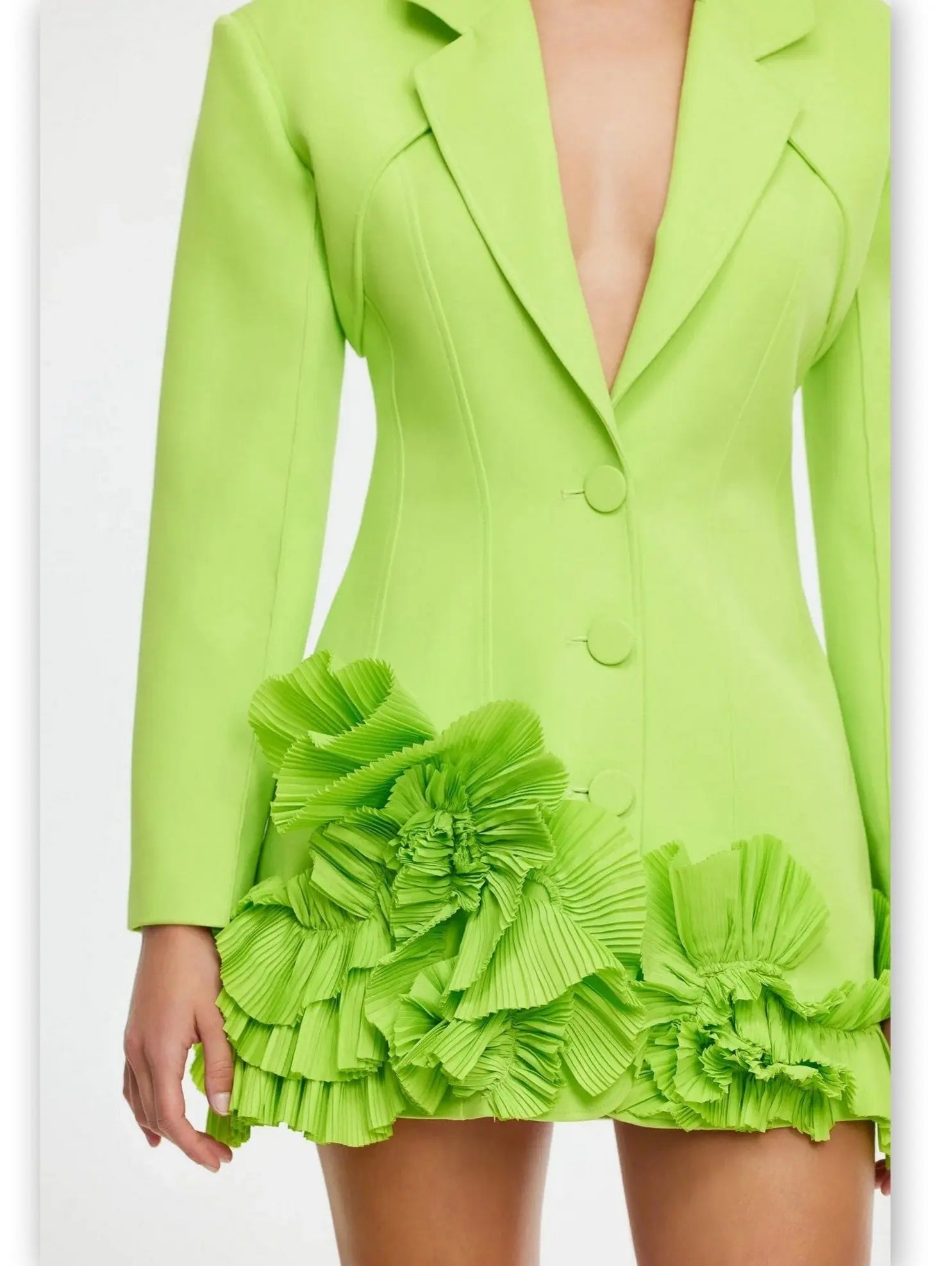 Frill-Hem Blazer-Dress in Lime Green - Dresses