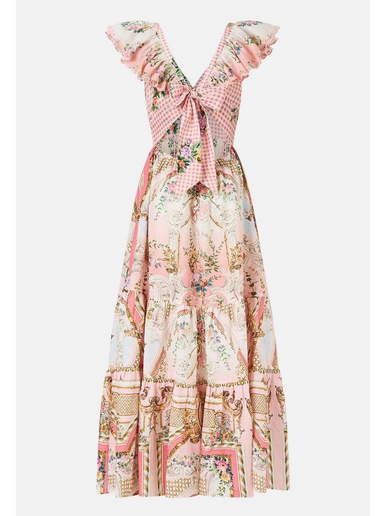Frilled-Collar Tie-Back Printed Maxi Dress - Dresses