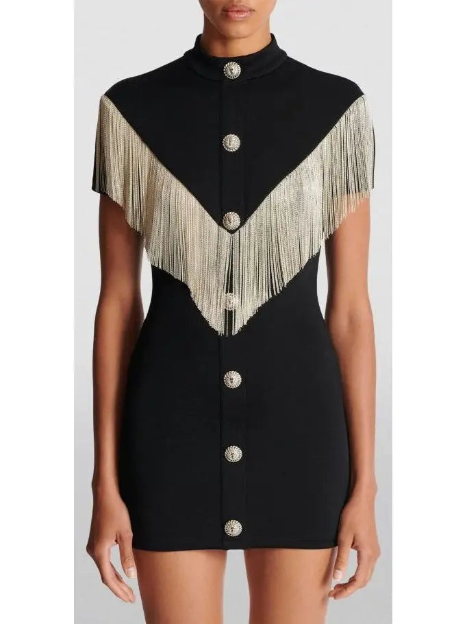 Fringe-Trim Mini Dress - Dresses