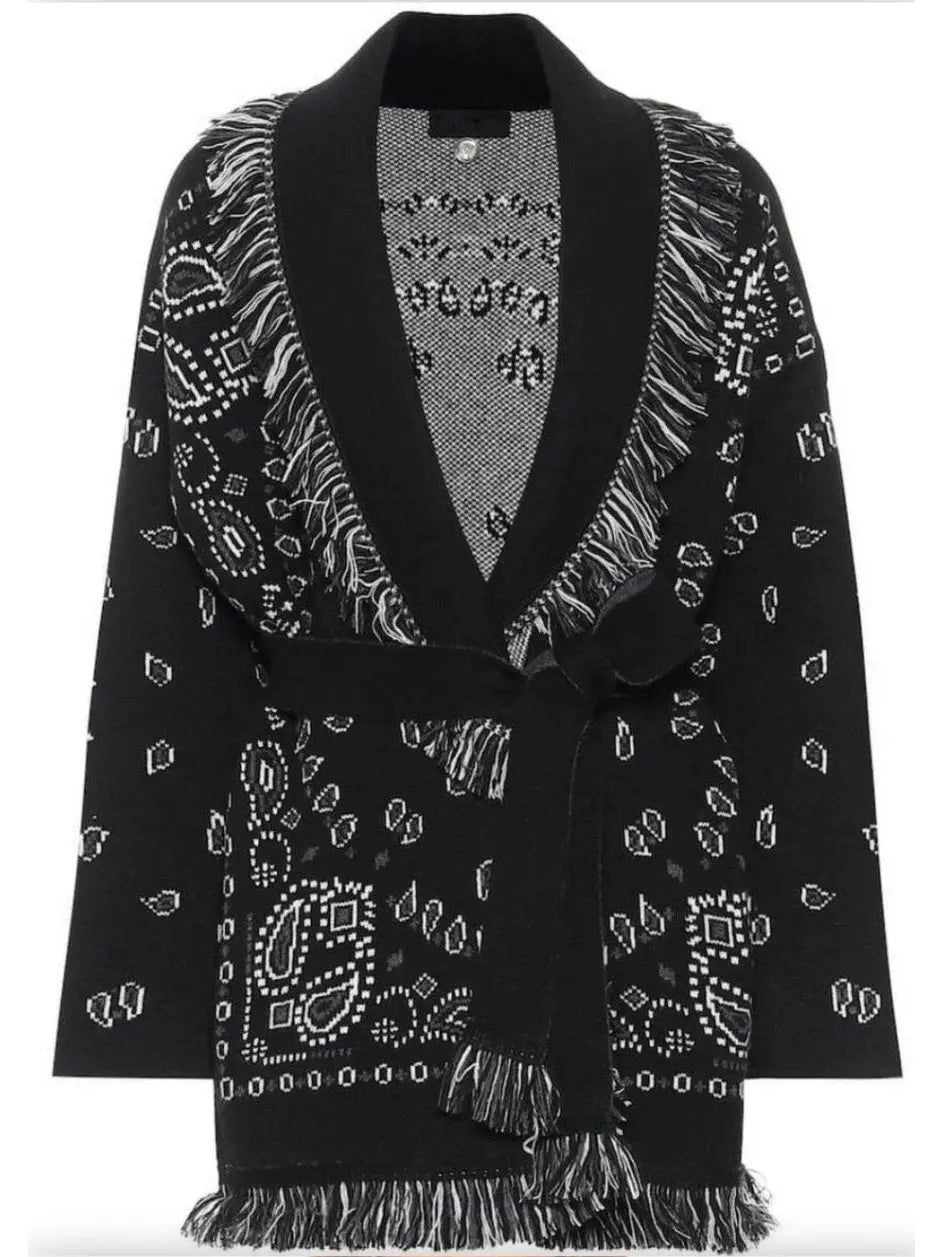 Fringed Bandana Cashmere Cardigan Black - Sweaters & Knitwear