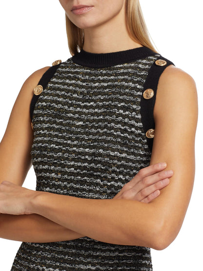 Fringed Knit Tweed Sleeveless Mini Dress - Dresses