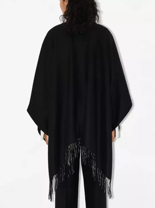 Fringed Reversible Cashmere Black and Check Cape - One size - Jackets