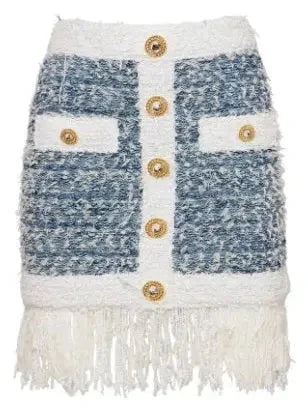 Fringed Tweed Mini Skirt - Skirts