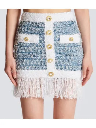 Fringed Tweed Mini Skirt - Skirts