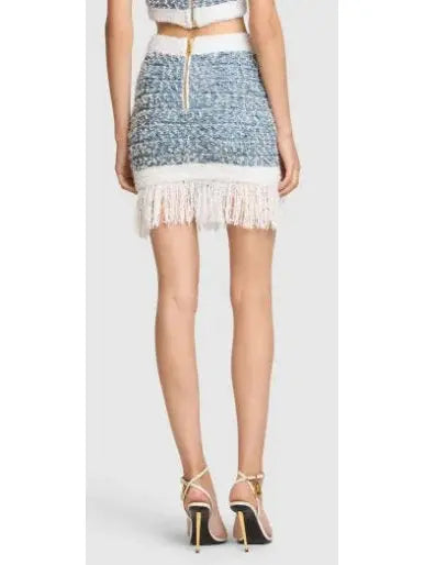 Fringed Tweed Mini Skirt - Skirts