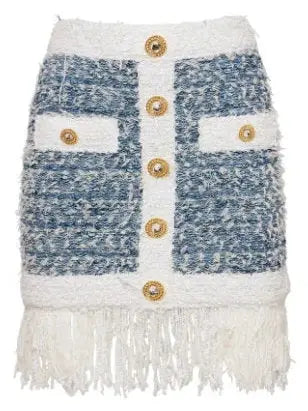 Fringed Tweed Mini Skirt - Skirts