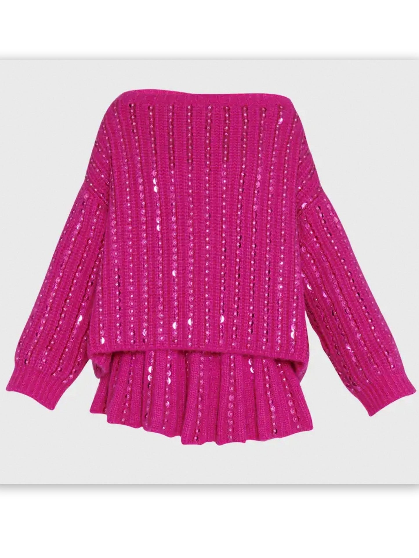 Fuchsia Sequin-Embellished Boat-Neck Wool Sweater - Sweaters & Knitwear