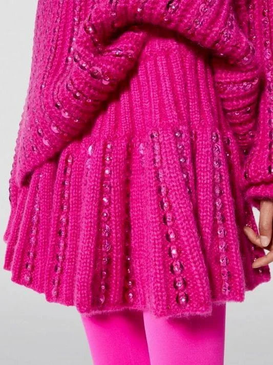 Fuchsia Sequin-Embellished Wool Mini Skirt - Skirts
