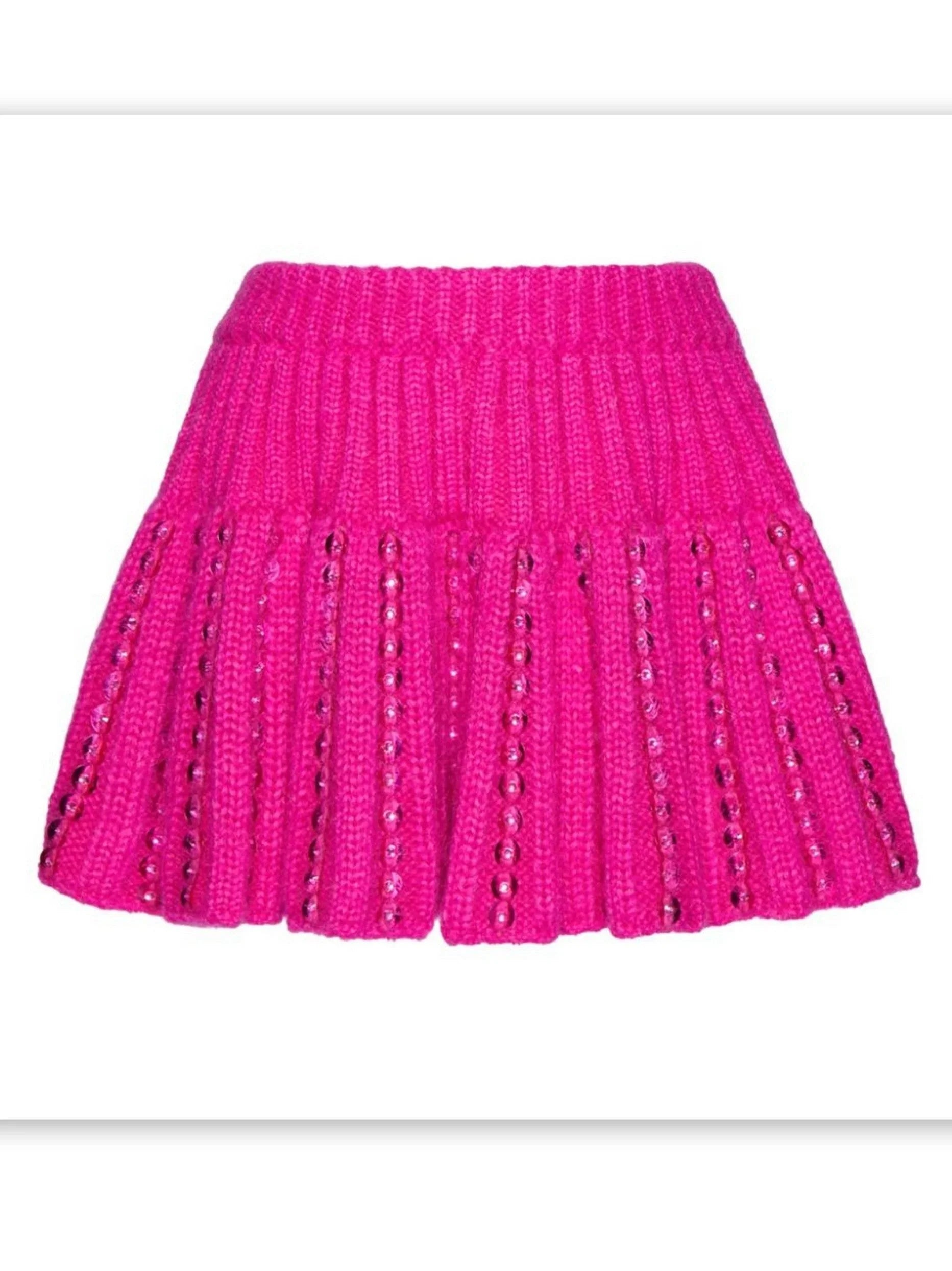 Fuchsia Sequin-Embellished Wool Mini Skirt - Skirts