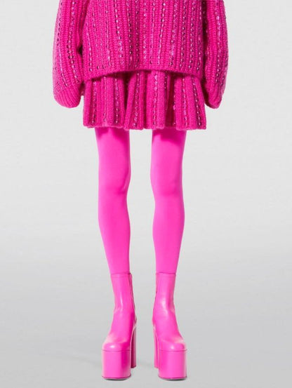 Fuchsia Sequin-Embellished Wool Mini Skirt - Skirts