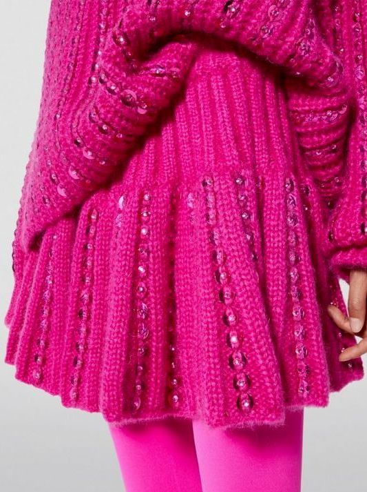 Fuchsia Sequin-Embellished Wool Mini Skirt - Skirts