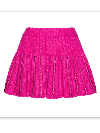 Fuchsia Sequin-Embellished Wool Mini Skirt - Skirts