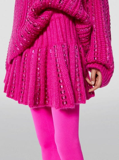 Fuchsia Sequin-Embellished Wool Mini Skirt - Skirts