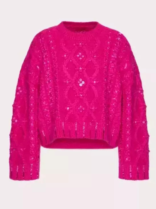 Fuchsia Sequin-Embellished Wool Sweater - Sweaters & Knitwear