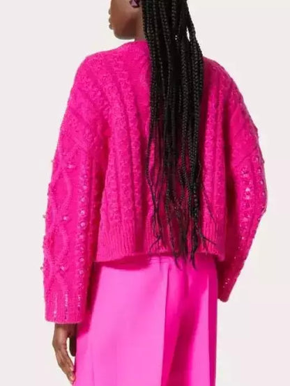 Fuchsia Sequin-Embellished Wool Sweater - Sweaters & Knitwear