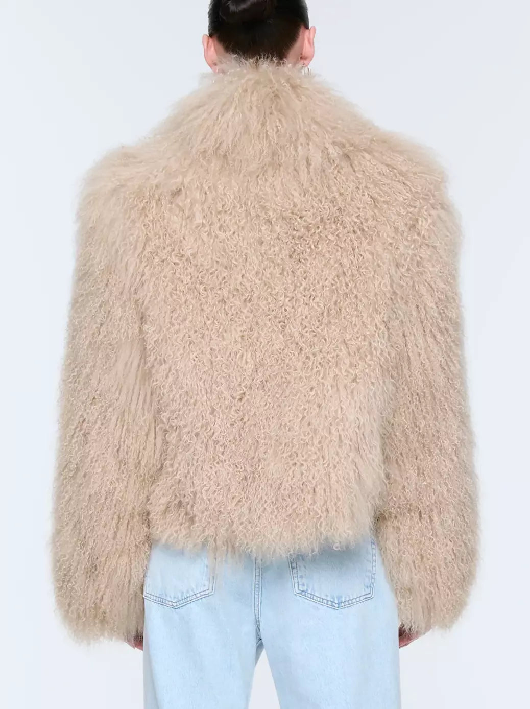 Full Mongolian Sheepskin Jacket in Beige - Jackets