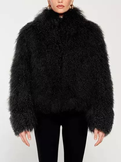 Full Mongolian Sheepskin Jacket in Black - Jackets