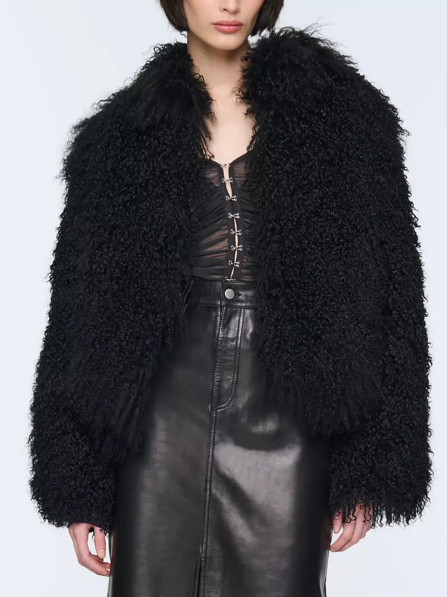 Full Mongolian Sheepskin Jacket in Black - Jackets