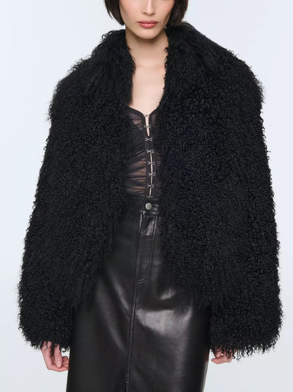 Full Mongolian Sheepskin Jacket in Black - Jackets