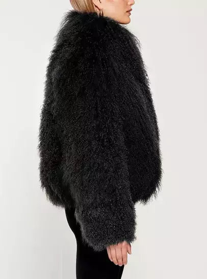 Full Mongolian Sheepskin Jacket in Black - Jackets