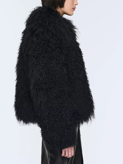 Full Mongolian Sheepskin Jacket in Black - Jackets