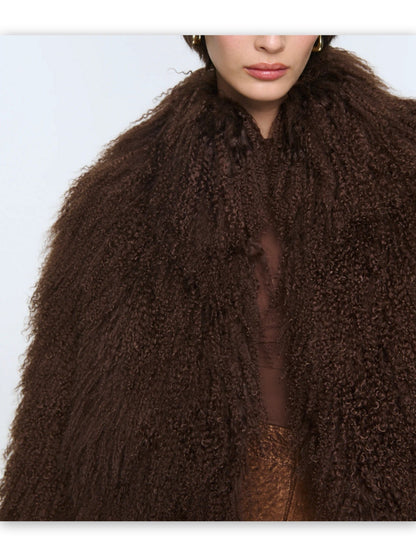 Full Mongolian Sheepskin Jacket in Dark Brown - Jackets