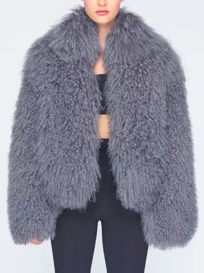 Full Mongolian Sheepskin Jacket in Grey - Jackets