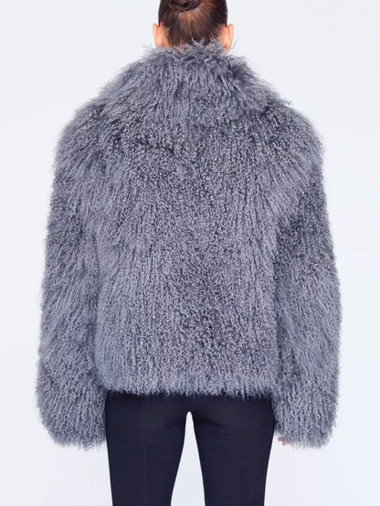 Full Mongolian Sheepskin Jacket in Grey - Jackets