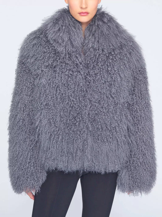 Full Mongolian Sheepskin Jacket in Grey - Jackets