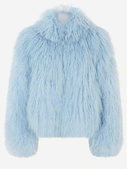 Full Mongolian Sheepskin Jacket in Light Blue - Jackets