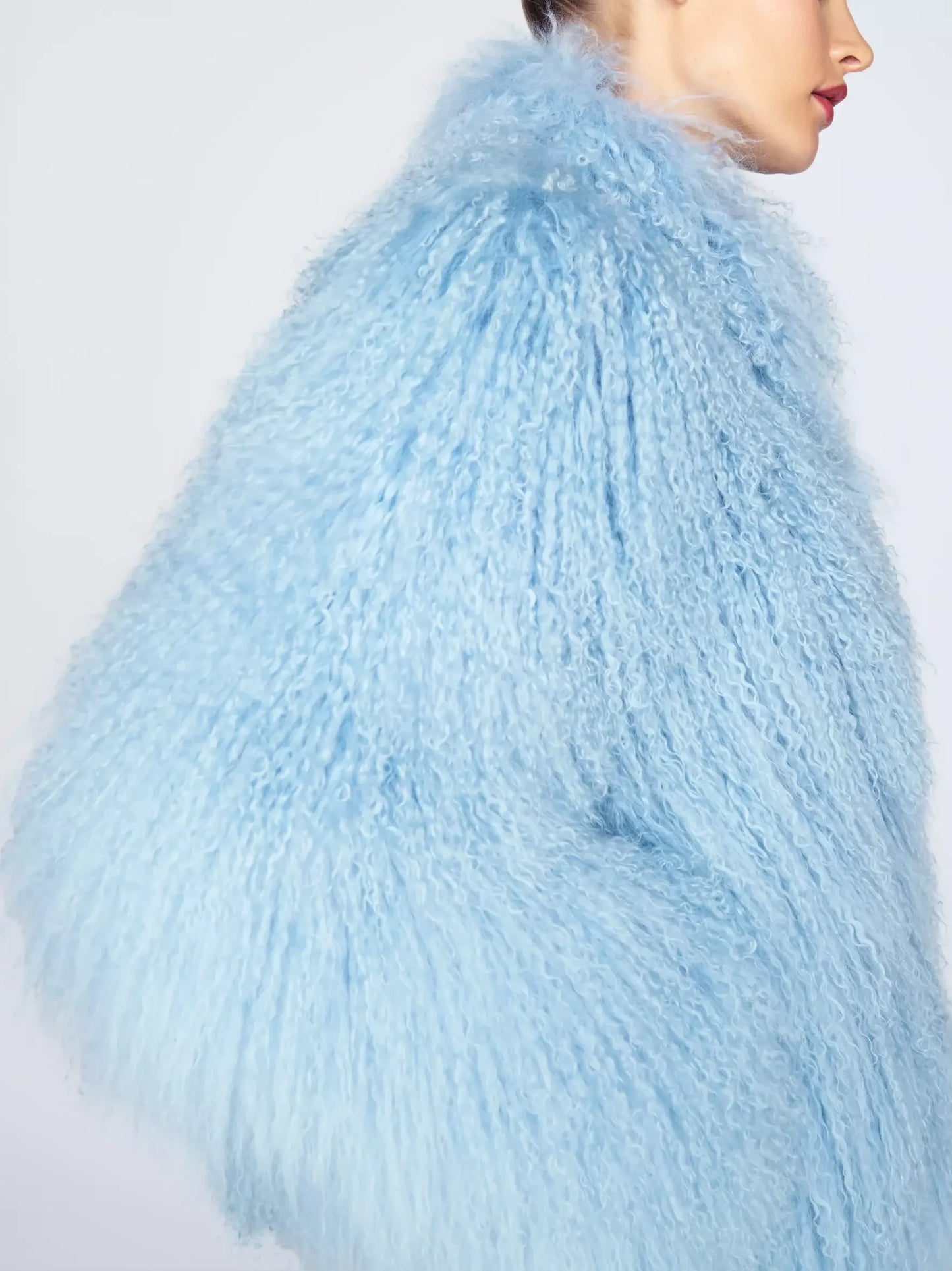 Full Mongolian Sheepskin Jacket in Light Blue - Jackets