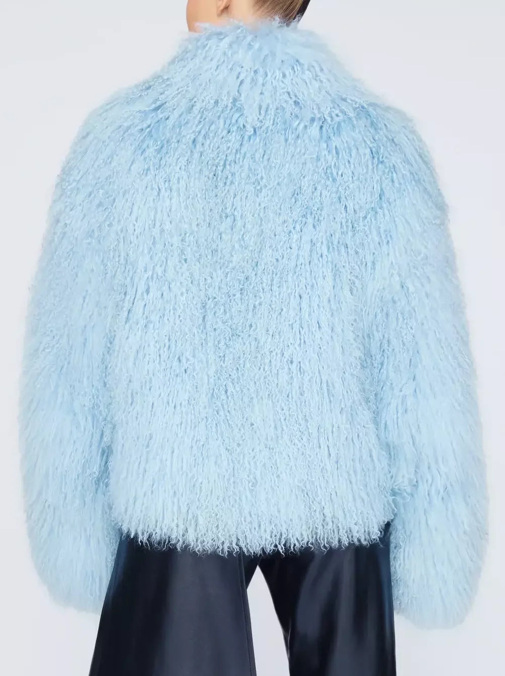 Full Mongolian Sheepskin Jacket in Light Blue - Jackets