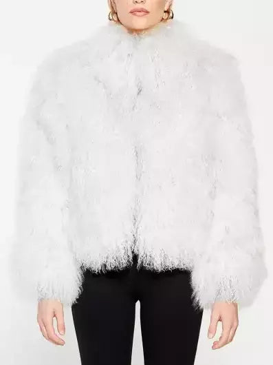 Full Mongolian Sheepskin Jacket in White - Jackets