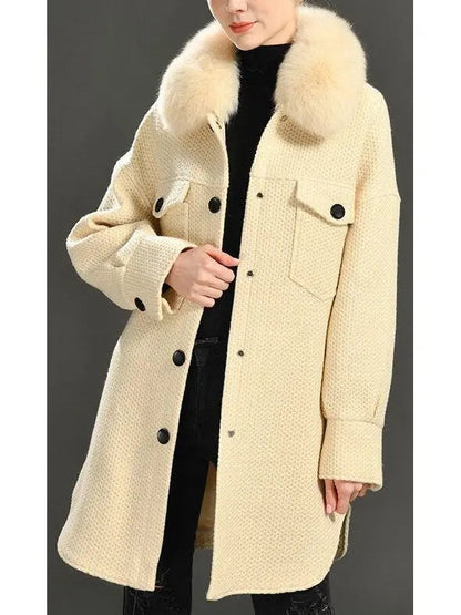 Fur-Collar Cardigan-Coat - Light Brown or Cream - Coats