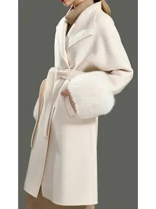 Fur-Cuffed Wrap Wool Cashmere Coat - Coats