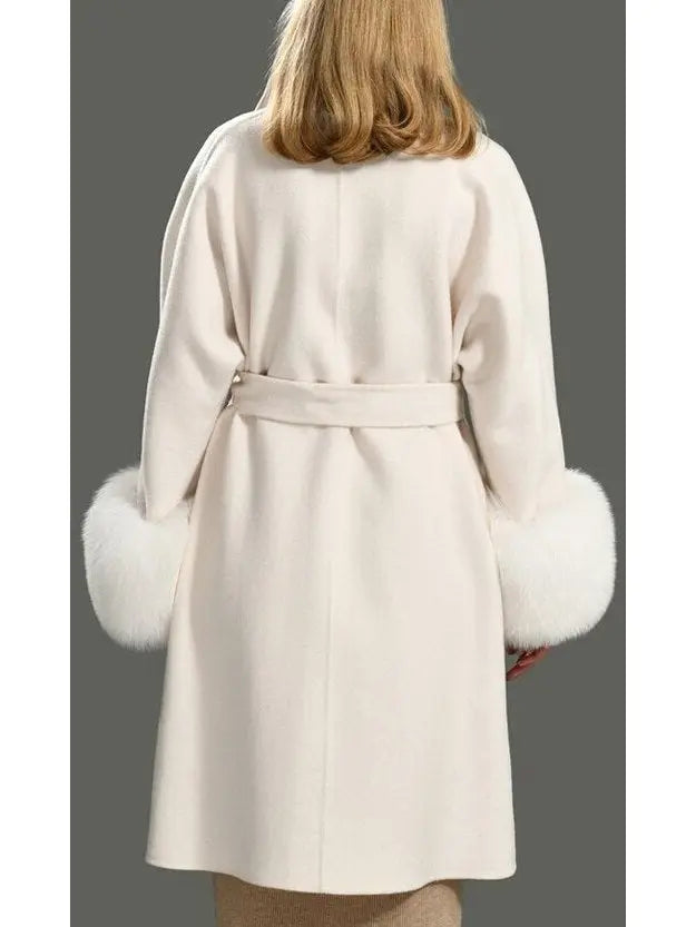 Fur-Cuffed Wrap Wool Cashmere Coat - Coats