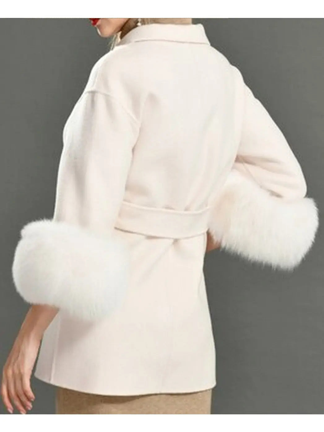 Fur Cuffed Wrap Wool Coat - Coats