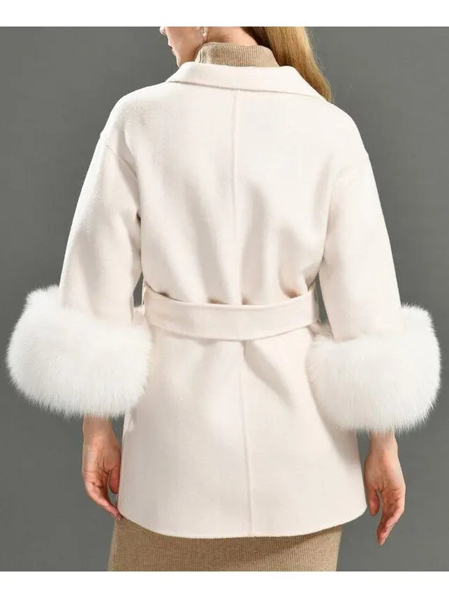 Fur Cuffed Wrap Wool Coat - Coats