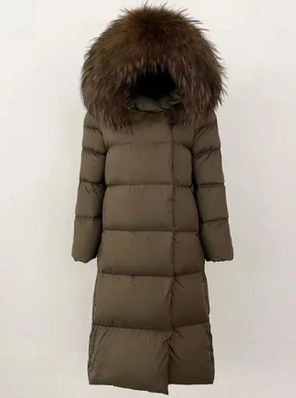 Fur Hooded Long Down Coat - Coats