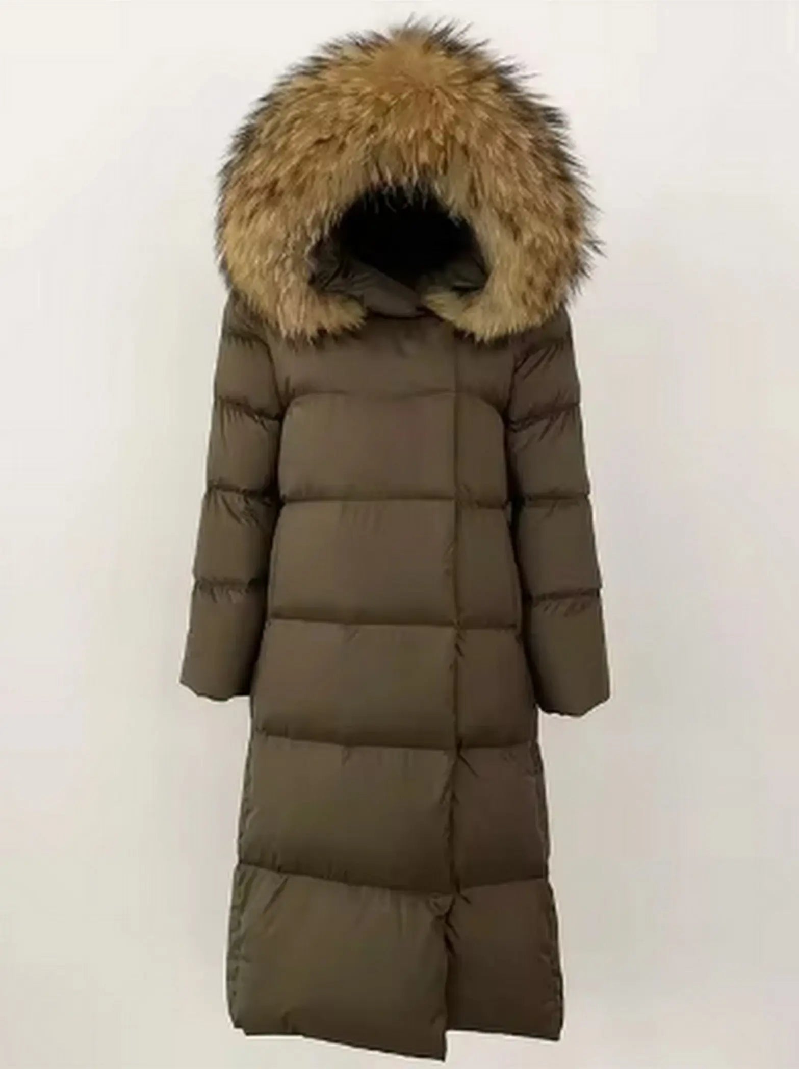 Fur Hooded Long Down Coat - Coats