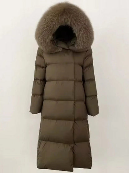 Fur Hooded Long Down Coat - Coats