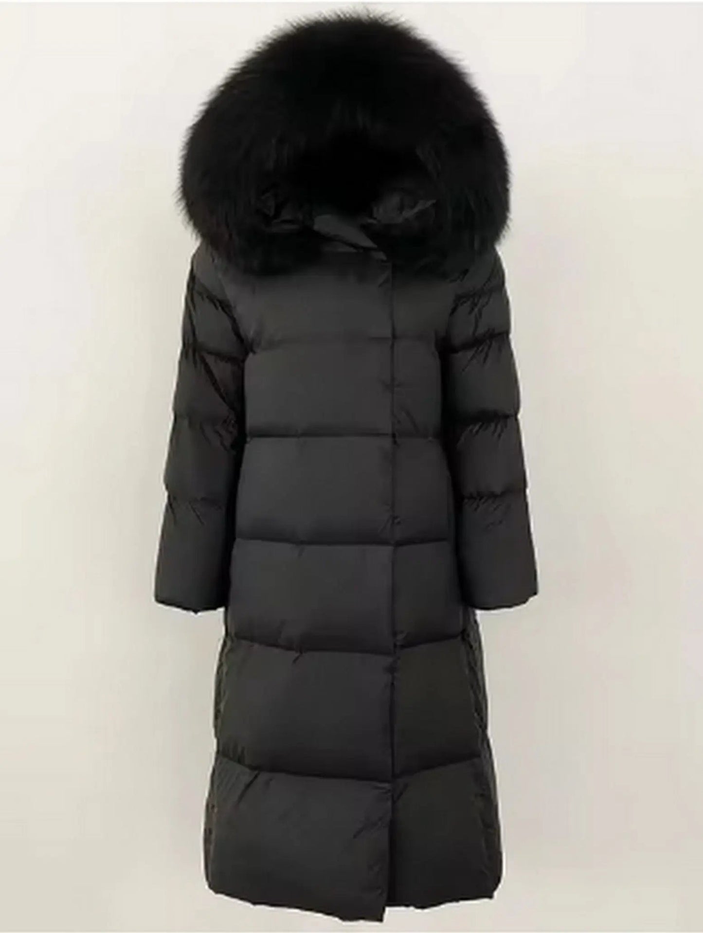 Fur Hooded Long Down Coat - Coats