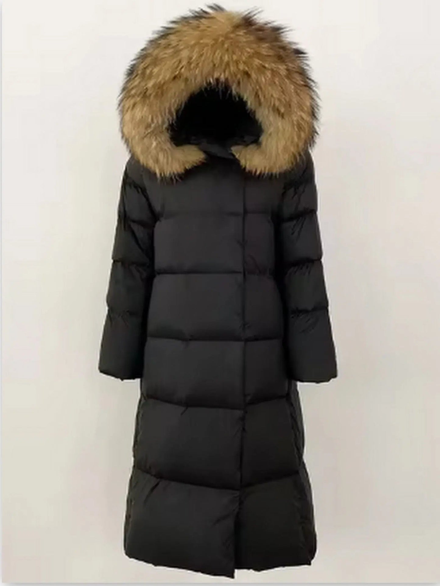 Fur Hooded Long Down Coat - Coats