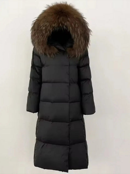 Fur Hooded Long Down Coat - Coats