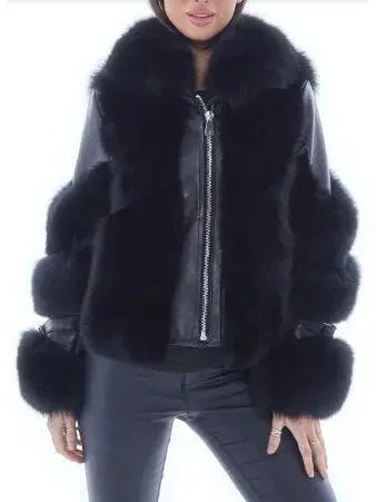 Fur-Panelled Leather Jacket Black - Jackets