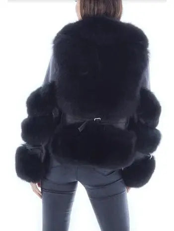 Fur-Panelled Leather Jacket Black - Jackets