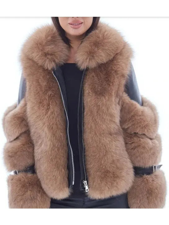 Fur-Panelled Leather Jacket - Jackets