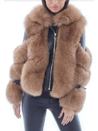 Fur-Panelled Leather Jacket - Jackets