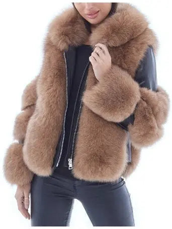 Fur-Panelled Leather Jacket - Jackets