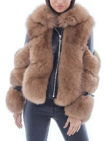 Fur-Panelled Leather Jacket - Jackets